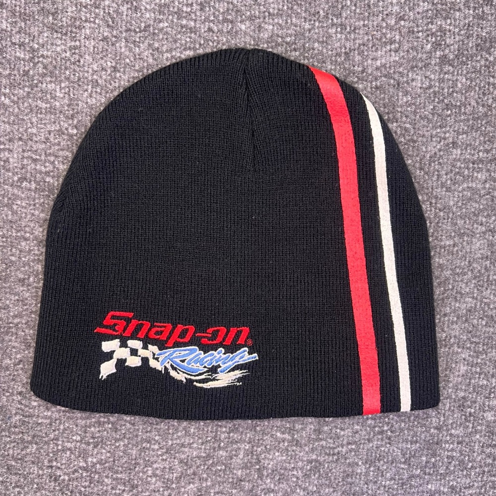 Snap-on Racing Beanie Unisex OSFM Black Striped Casual Embroidered Skull Cap Hat